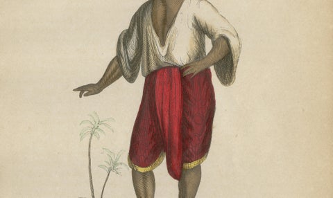 Antique Thai or Siamese Costume Print, Hand-Colored Engraving, 1854, close-up 2