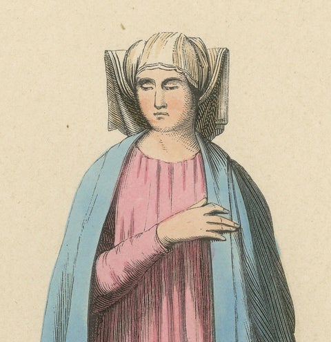 Noble Roman Lady of the Middle Ages, Handcolored and Published in 1847, close-up 2