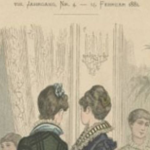 Antique Fashion Print by Marquart, 1881, close-up 1