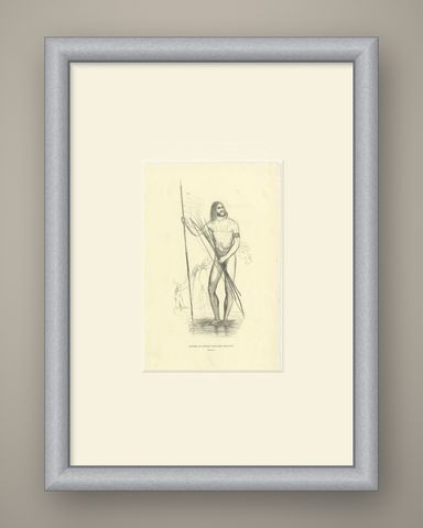 Native of Princess Marianne Strait, Antique Wahlen Costume Print, 1843-1844, shown framed
