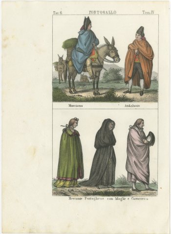 Murcian Rider, Andalusian and Portuguese Merchant with Wife and Maid, 1842, view 2