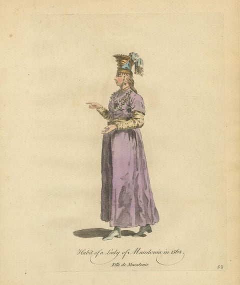 Antique Costume Print Lady of Macedonia Traditional Dress Jefferys, 1749, close-up 1