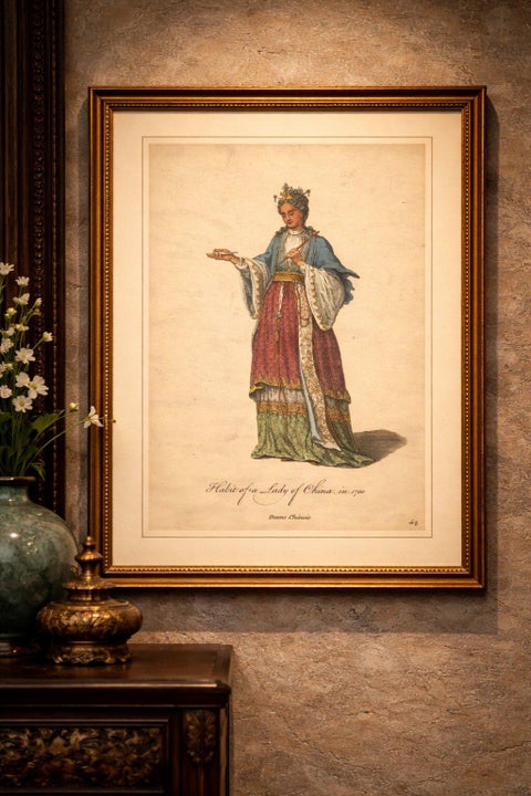 Lady of China in Elegant Court Dress, Antique Print, Jefferys, 1749, view 2