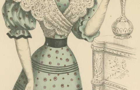 Victorian Day Elegance: Fashionable Gowns in Lithograph Published in 1889, close-up 2