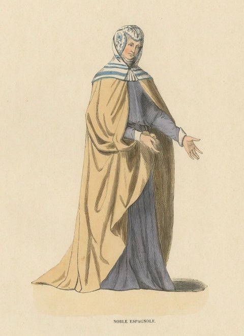 Dignified Poise of a Spanish Noblewoman in an Original Lithograph Published 1847, close-up 3