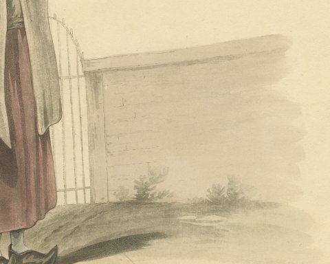 Burying Ground Keeper's Wife near Valenciennes, Antique Print, 1817, close-up 3