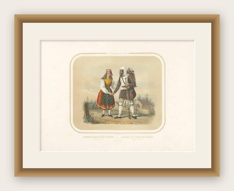 Antique Costume Print of People from Vologda (c.1860), shown framed