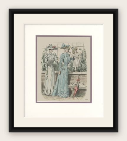 Original Old Vintage Fashion Print in Full Colors. 'c.1900', shown framed