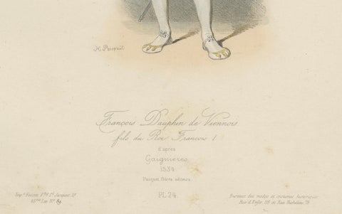 Antique French Costume Print of François Dauphin de Viennois, Renaissance Attire, close-up 1