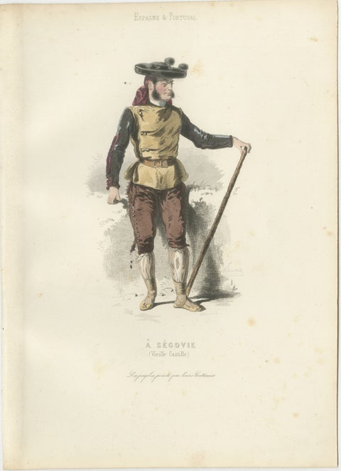 Set of Four Antique Spanish Costume Engravings, Castile & Madrid, circa 1850, view 5
