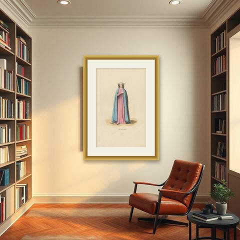 Noble Roman Lady of the Middle Ages, Handcolored and Published in 1847, shown framed in a room