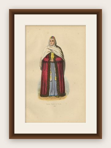 Elegant Tartar Woman from Tomek: 19th-Century Hand-Colored Portrait, shown framed