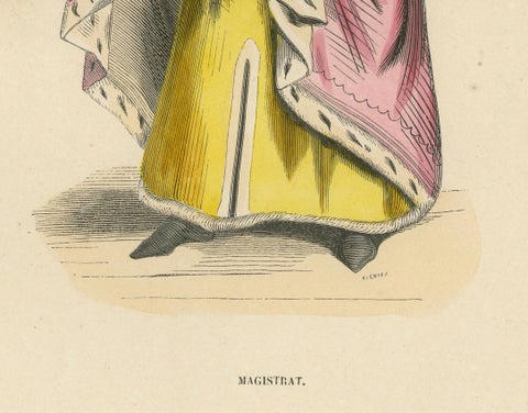 The Esteemed Jurist: A Magistrate's Robe in an Original Lithograph, 1847, close-up 2