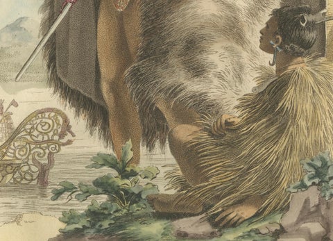 Maori Traditional Dress, Antique Hand-Colored Engraving, New Zealand, 1803, close-up 4