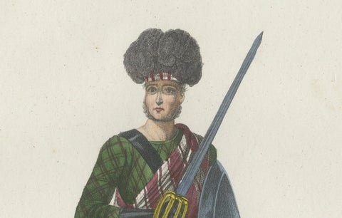 Antique Costume Print of Scottish Clan Chief in Highland Dress, 1854, close-up 3