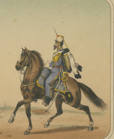 Spanish Cavalry Lancer and Hussar, Lithograph by Villegas, Madrid, 1861, close-up 2