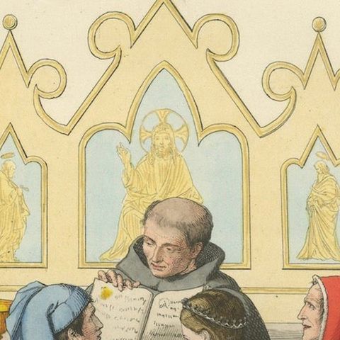 14th Century Italian Wedding, Clergy and Nobility in Antique Print, 1845, close-up 6