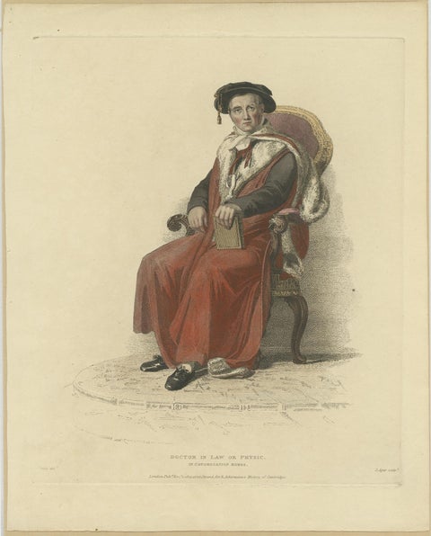Old Hand-Colored Print of a Doctor in Law or Physic, in Congregation Robes, 1814, view 2
