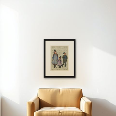 Charming Sunday Dress of Huizen Children, Late 19th-Century Dutch Costume, shown framed on a wall