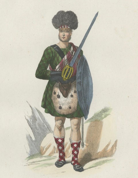 Antique Costume Print of Scottish Clan Chief in Highland Dress, 1854, close-up 4