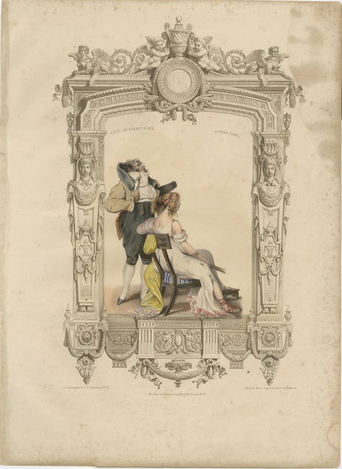 French Directoire Costume Lithograph, Under the Directory 1797, Published 1847
