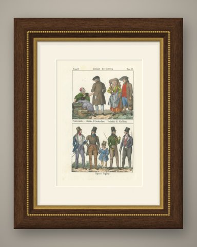 Amsterdam Fishwife, Gelderland Peasants and English Gentlemen, Lithograph, 1842, shown framed