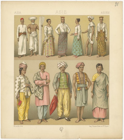 Pl. 38 Antique Print of Asian Clothing by Racinet, 'circa 1880', view 2