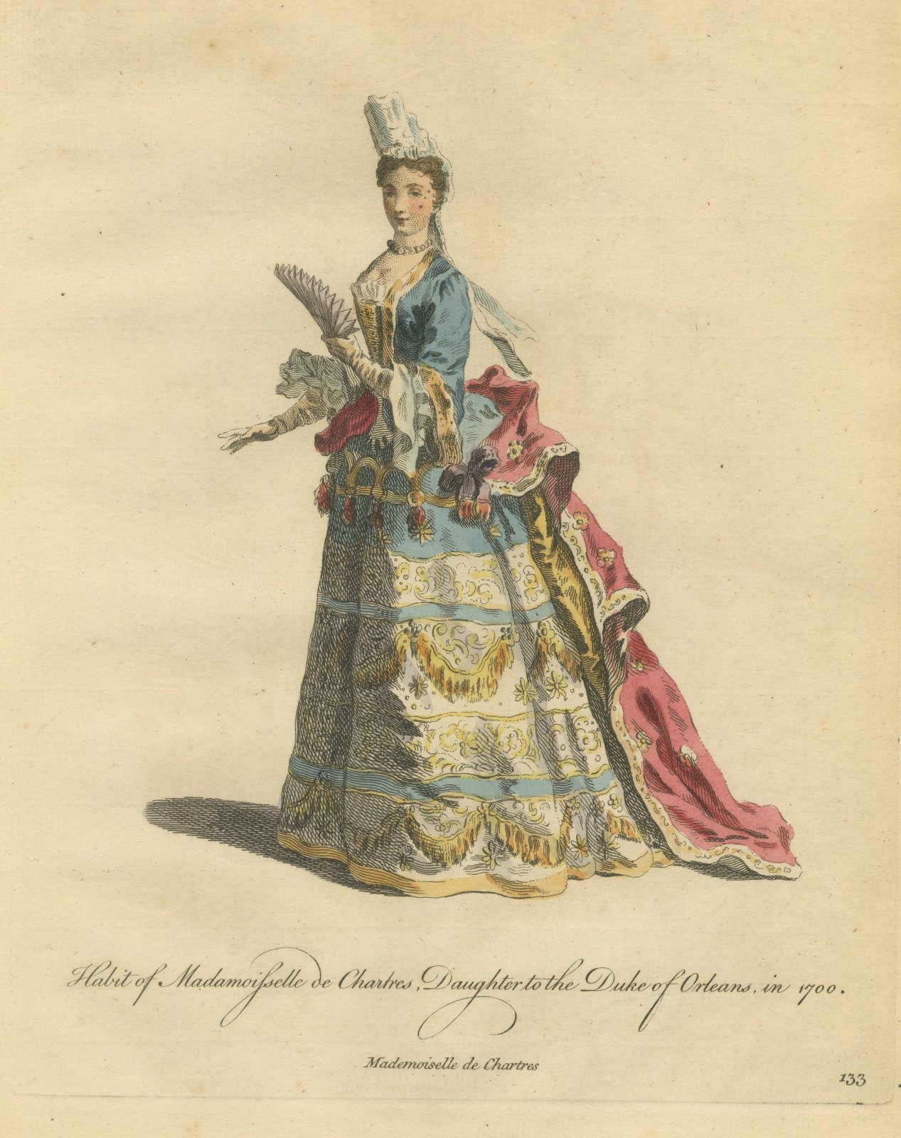Mademoiselle de Chartres in 1700 in Court Dress, Jefferys Costume Plate, 1757