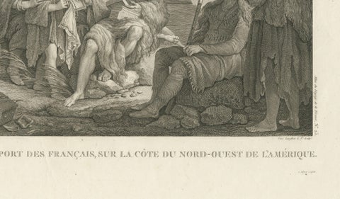 La Pérouse Alaska Tlingit Costume Engraving, French Expedition, 1797, close-up 3
