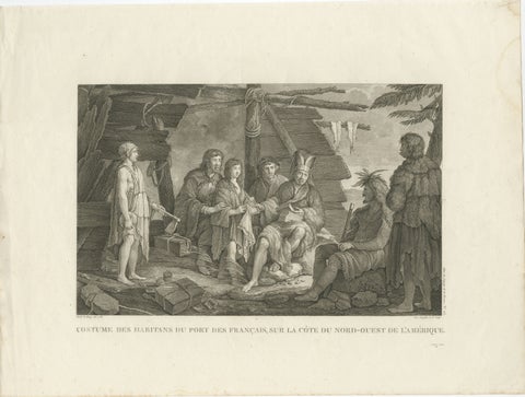 La Pérouse Alaska Tlingit Costume Engraving, French Expedition, 1797, view 2