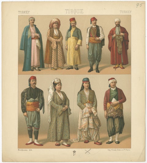 Pl. 75 Antique Print of Turkish Costumes by Racinet, 'circa 1880', view 2