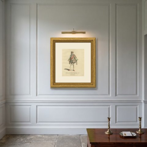 Gentleman of Burgundy in Striped Doublet and Lined Cloak, Costume of 1581, 1757, shown framed on a wall