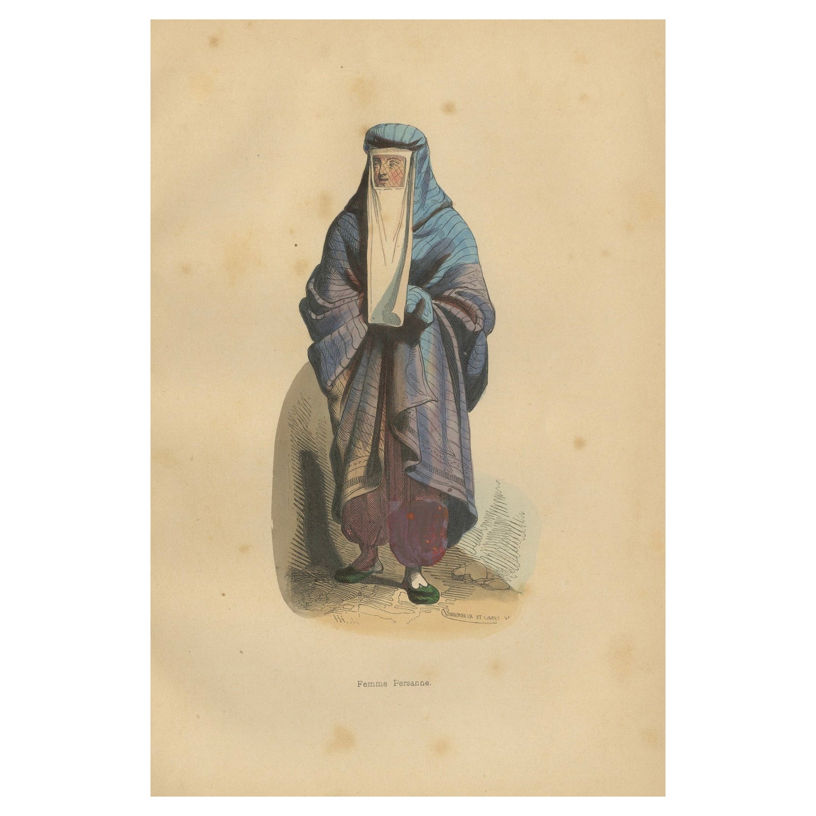 Elegant 1844 Lithograph of a Persian Woman in Traditional Attire