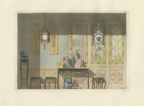 Chinese Nobleman’s Study Interior, Ferrario Costume Print, Hand-Colored c.1815