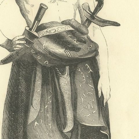 Javanese Man in Court Dress, Antique Wahlen Costume Print, 1843-1844, close-up 3
