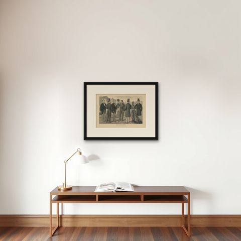 Antique Print of Fashion in April 1877 by Klemm & Weiss, circa 1900, shown framed on a wall