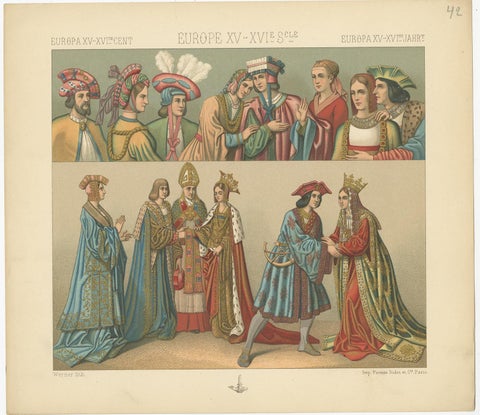 Pl 42 Antique Print of European 15th-16th Century Costumes by Racinet, view 3