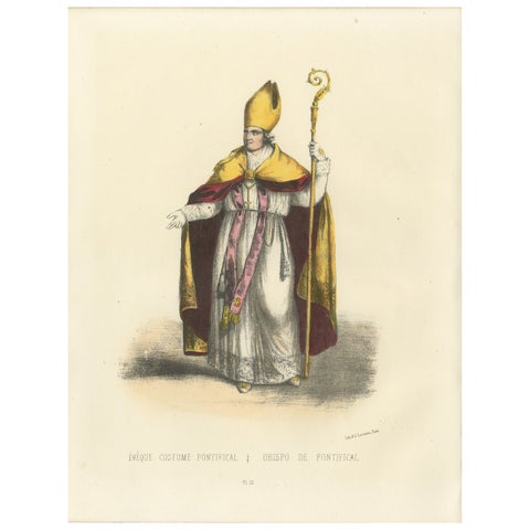 Lithograph of Évêque en Costume Pontifical (Bishop in Pontifical Robes), 1862