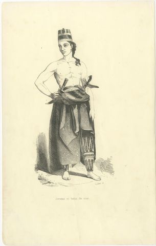 Javanese Man in Court Dress, Antique Wahlen Costume Print, 1843-1844, view 2