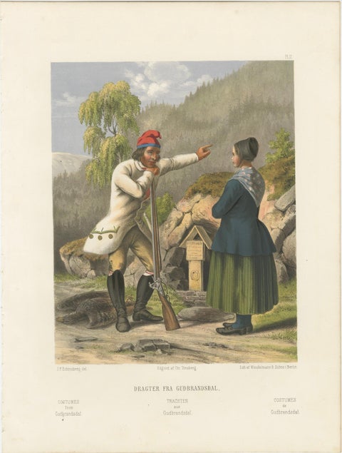 Norwegian Hunter and Woman in Gudbrandsdal Dress, Tonsberg Edition, c.1860, close-up 6