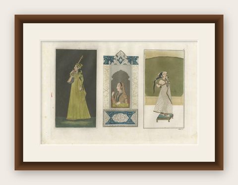 Antique Print of a Kannur Princess and Indian Ladies by Ferrario, '1831', shown framed