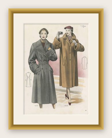 Vintage Fashion Print 'Pl. 14315' published in Ladies Styles, 1952, shown framed