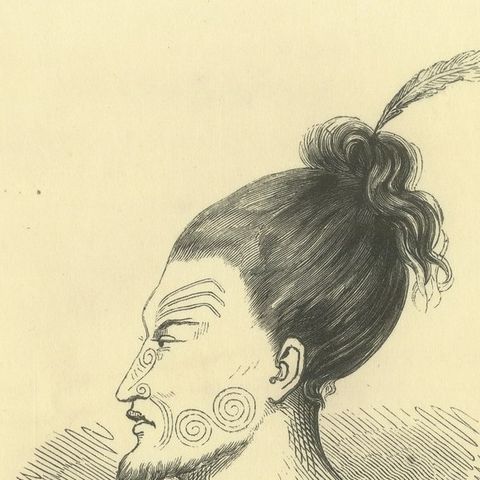 Types of the Natives of New Zealand, Antique Wahlen Costume Print, 1843-1844, close-up 2