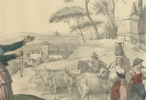 Italian Regional Costumes, Peasants of Rome and Abruzzo, Femme d’Ischia, c.1845, close-up 6
