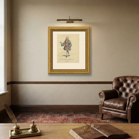 Duke of Burgundy in 1700, Hand Colored Jefferys Costume Engraving, 1757, shown framed on a wall