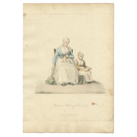 Antique Costume Print of Woman & Child of Friesland, The Netherlands, ca. 1817