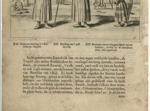 Antique Print of the Tangut People in China by Athanasius Kircher, c.1660, close-up 2