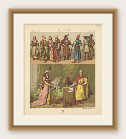 Antique Print of Polish Costumes Racinet, 'circa 1880', shown framed