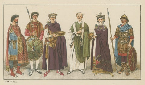 Byzantine Costume Plate 800–1100, Antique Hand-Colored Print c.1880, close-up 3