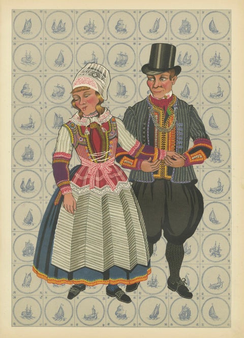 Dutch Folk Couple in Vibrant Marriage Dress from Marken, Netherlands, c.1932, close-up 6